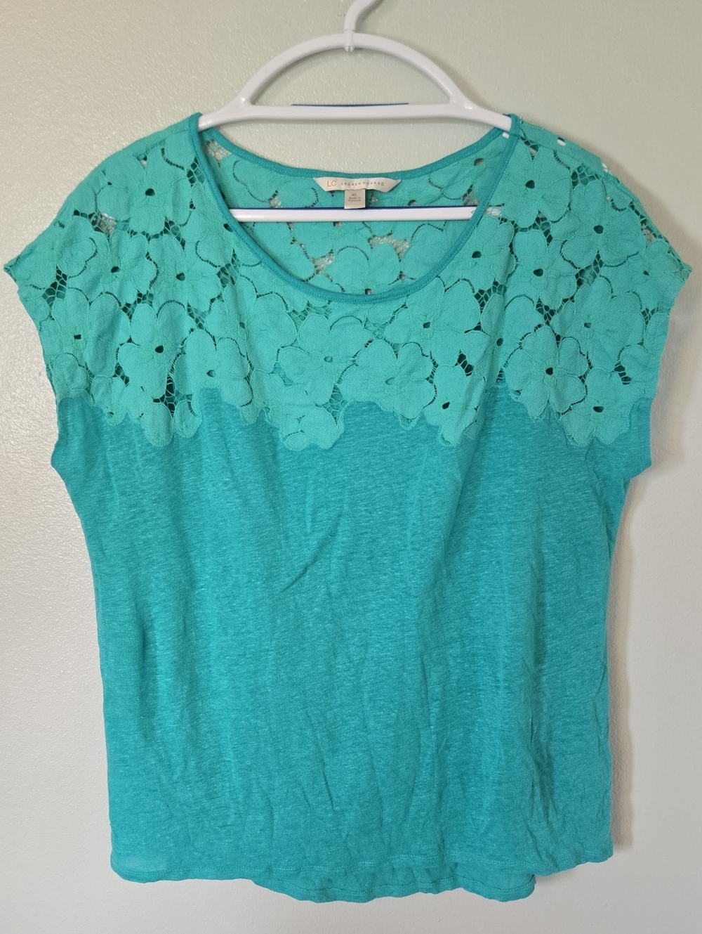 Lauren Conrad | Teal Lace Linen Top Size XL